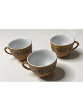 Qing Dynasty Bamboo Weave Over Porcelain 3 Tea Cups
